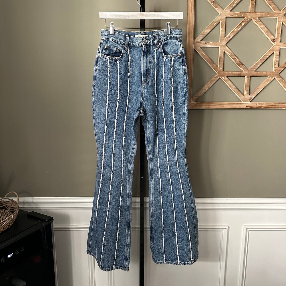 PacSun Blue & White Stripe High Waisted Flare Wide Leg Jeans Women’s Size 28 - Picture 2 of 6